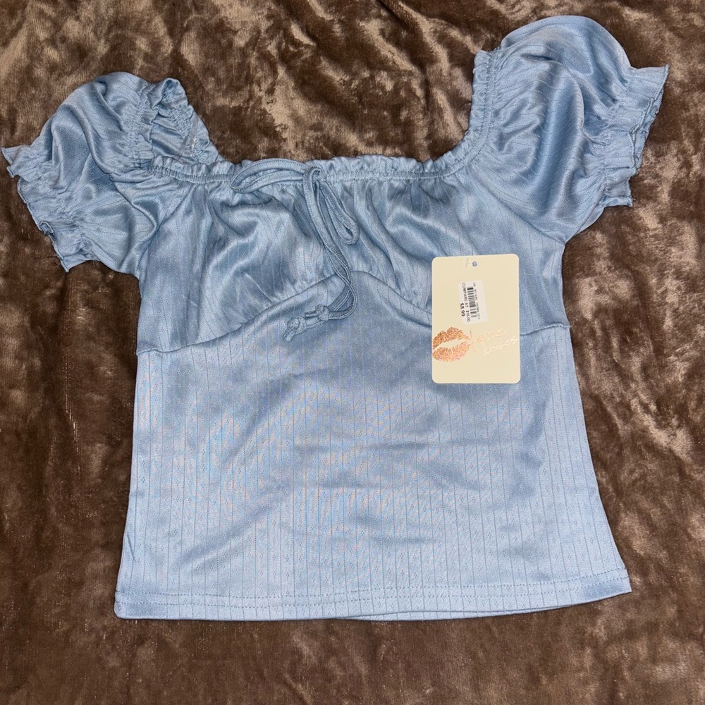 Free Kisses Light Blue Ruffle Blouse